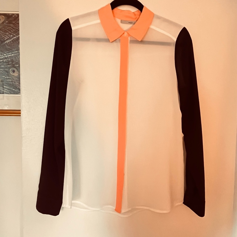 Halogen Cream and Black Button Down Long Sleeve Blouse